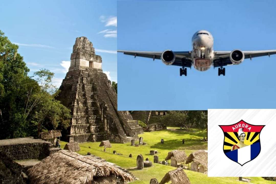 Aurora viaja en avión