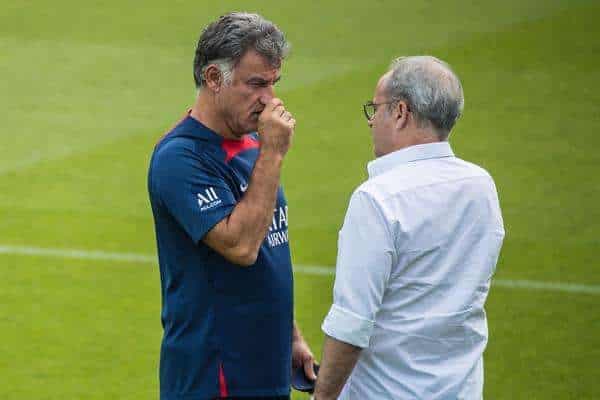 El entrenador del PSG, Christophe Galtier, y el consejero deportivo, Luis Campos, en una foto de archivo. EFE/EPA/CHRISTOPHE PETIT TESSON