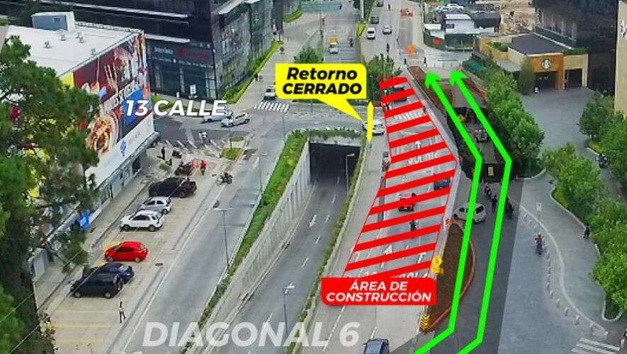 Realizarán desvíos temporales en Diagonal 6, zona 10 de Guatemala
