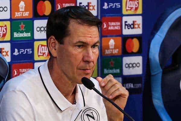 Rudi García, entrenador principal de Nápoles, asiste a una conferencia de prensa en Castel Volturno, Italia. EFE/EPA/CESARE ABBATE