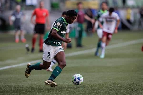 El jugador del Palmeiras Endrick durante el partido válido por la penúltima jornada de la serie A del campeonato brasileño entre el Palmeiras y el Fluminense, hoy en el Allianz Parque de São Paulo (Brasil). EFE/ Isaac Fontana