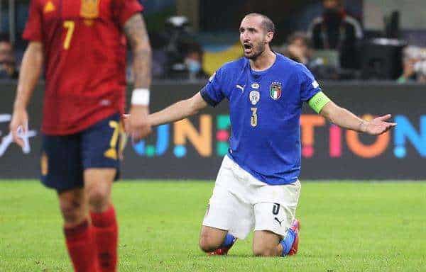 El central italiano Giorgio Chiellini en un partido ante España en 2021 en una foto mde archivo de MATTEO BAZZI. EFE/EPA