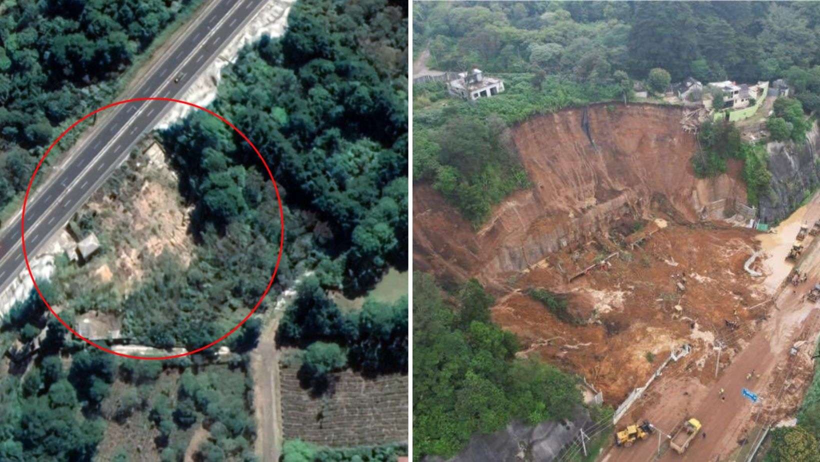 De ladera verde a terreno inestable... Satélites evidencian el cambio del cerro en carretera a El Salvador