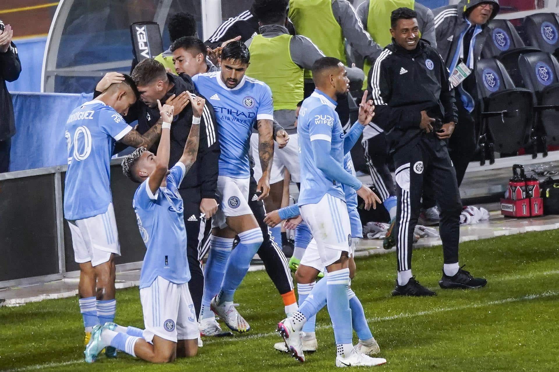 Jugadores del New York City FC celebra un gol, en una fotografía de archivo. EFE/Eduardo Muñoz