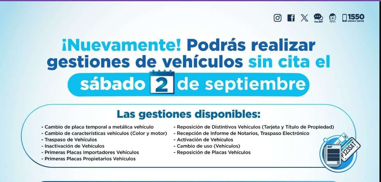 SAT habilita fecha para gestiones de vehículos sin cita
